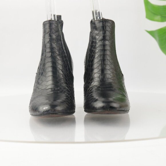 Johnston Murphy Womens Boot Size 8.5 Black Leather Snakeskin Block Heel Chelsea - Picture 4 of 14